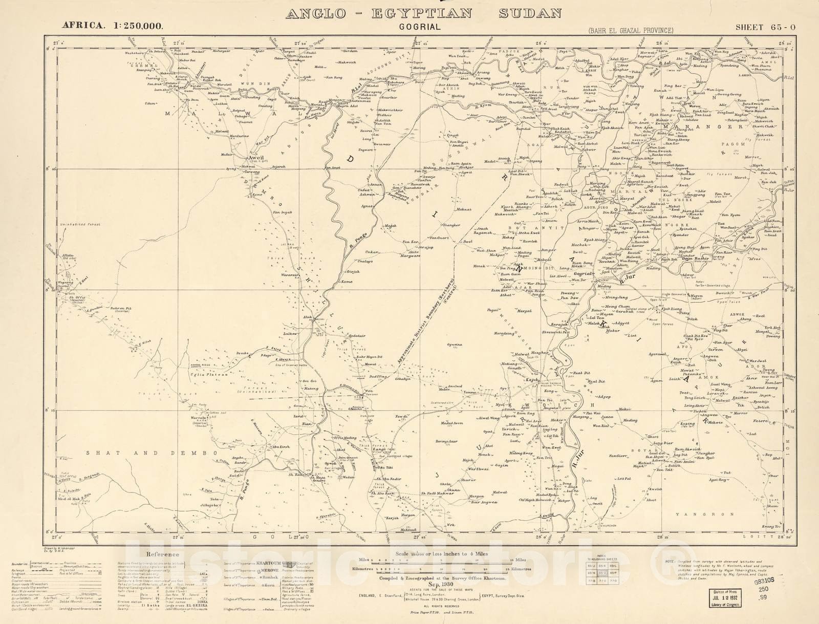 Historic 1909 Map - Sudan 1:250,000 - Gogrial Sheet 65-O Sep 1930 - Anglo-Egyptian Sudan