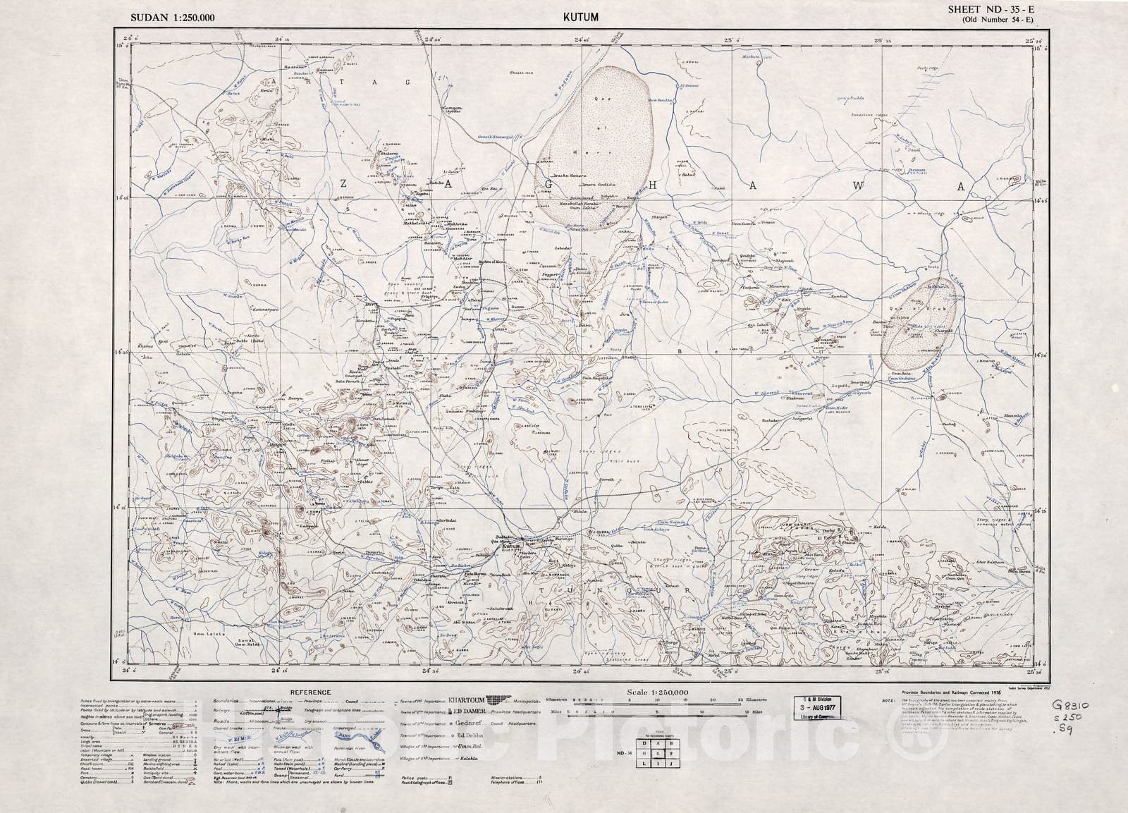 Historic 1909 Map - Sudan 1:250,000 - Kutum Sheet ND-35-E (Old Number 54-E) 1952 - Anglo-Egyptian Sudan