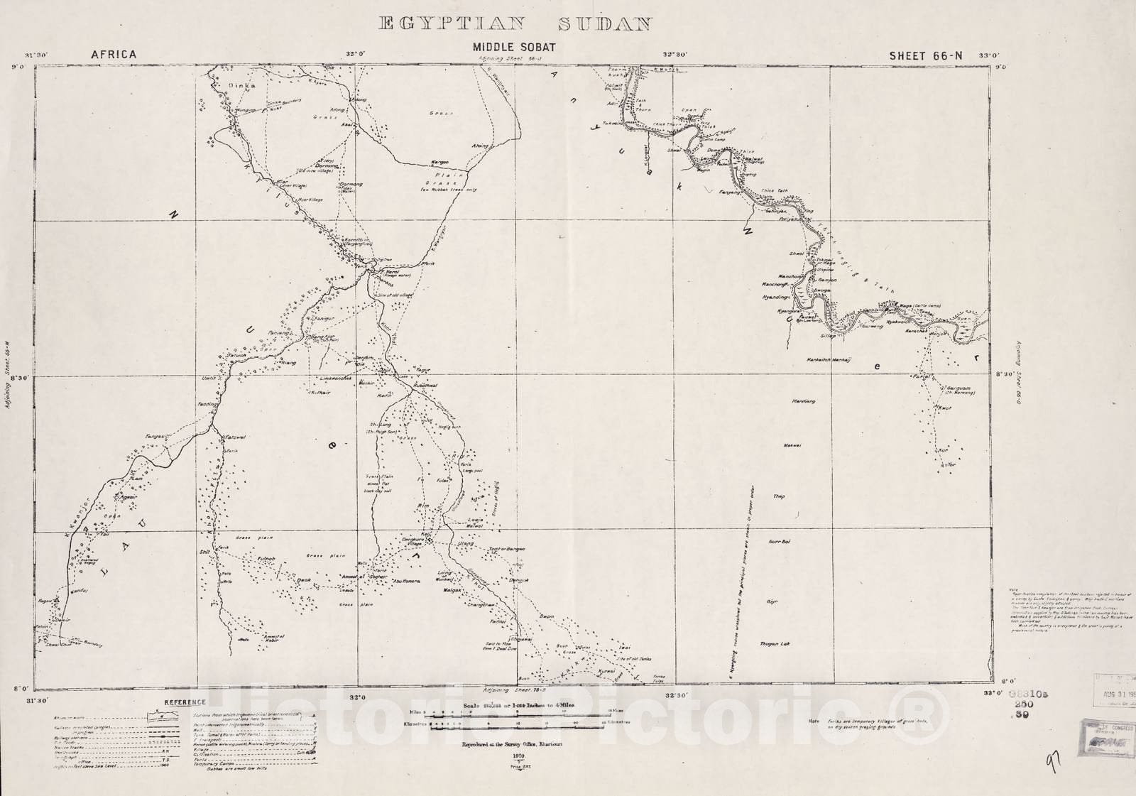 Historic 1909 Map - Sudan 1:250,000 - Middle Sobat Sheet 66-N (No Month) 1910 - Anglo-Egyptian Sudan