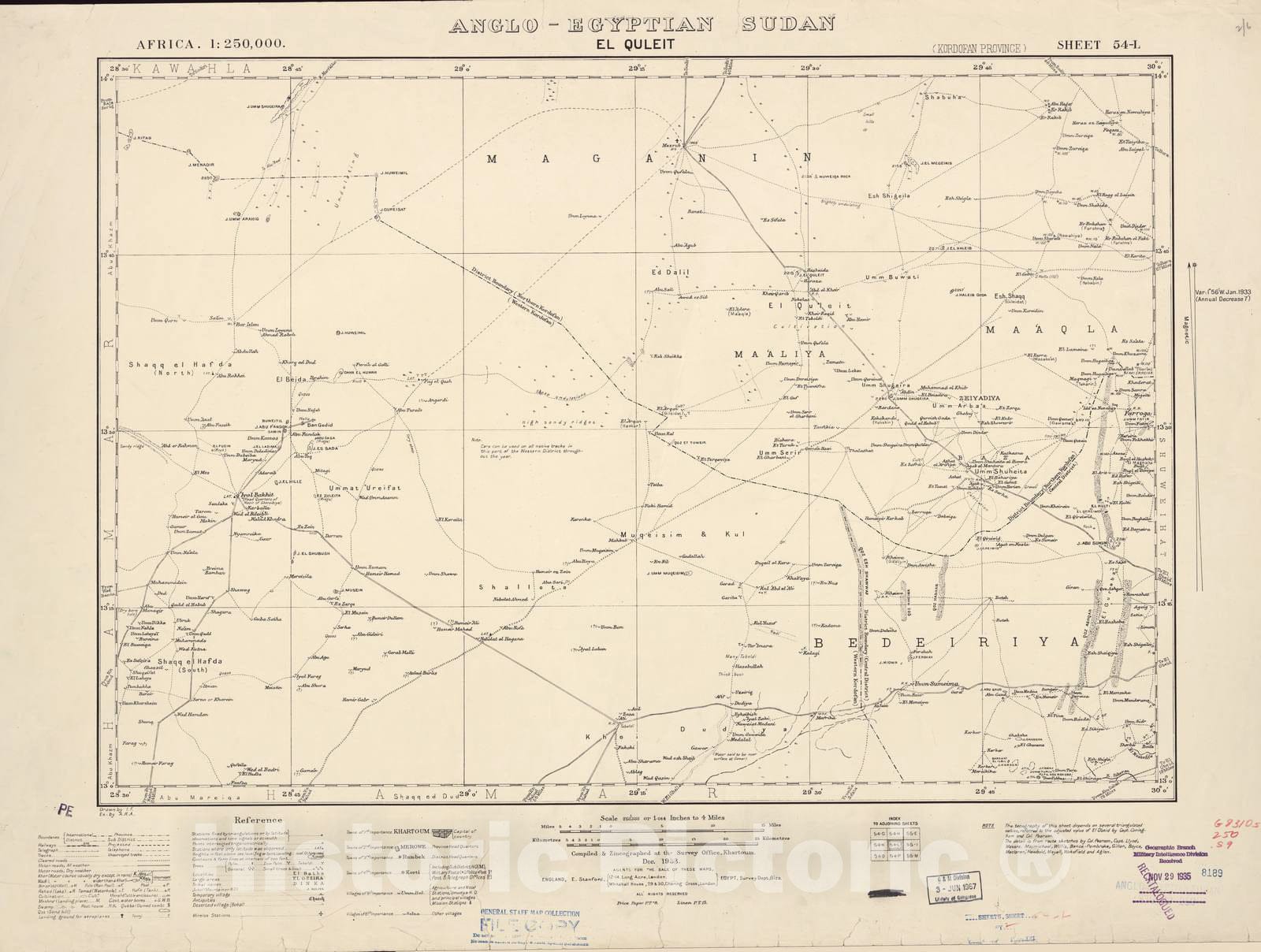 Historic 1909 Map - Sudan 1:250,000 - El Quleit Sheet 54-L Dec 1933 - Anglo-Egyptian Sudan