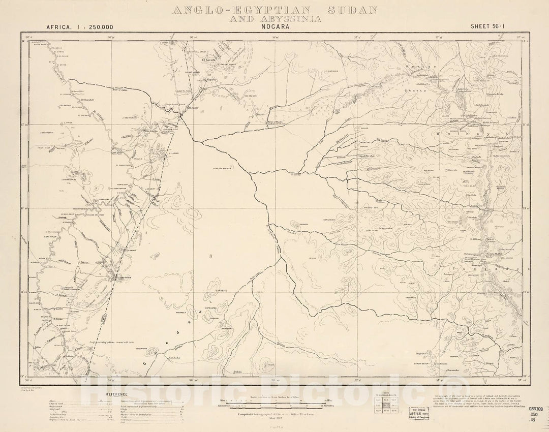 Historic 1909 Map - Sudan 1:250,000 - Nogara Sheet 56-I Mar 1917 - Anglo-Egyptian Sudan