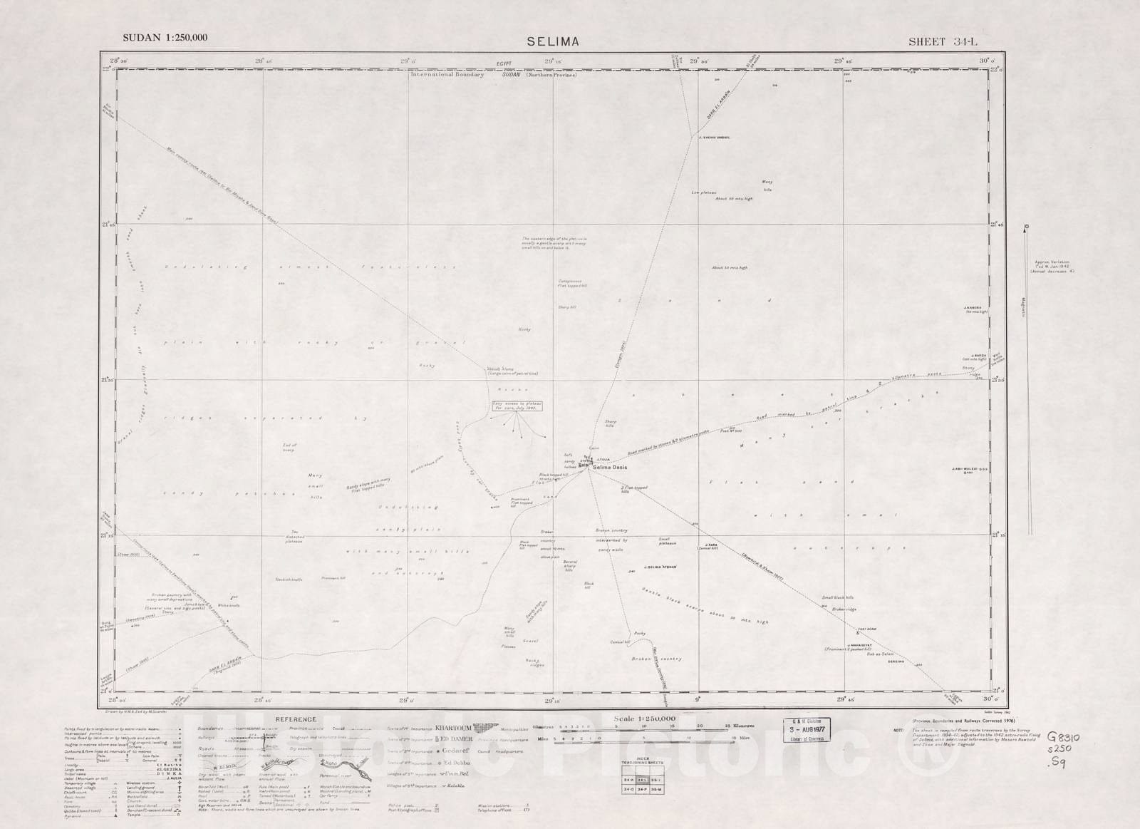 Historic 1909 Map - Sudan 1:250,000 - Selima Sheet 34-L 1976 (no Month Given on map) - Anglo-Egyptian Sudan