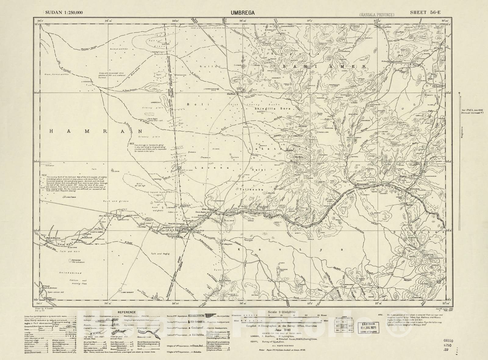 Historic 1909 Map - Sudan 1:250,000 - Umbrega Sheet 56-E Feb 1941 - Anglo-Egyptian Sudan