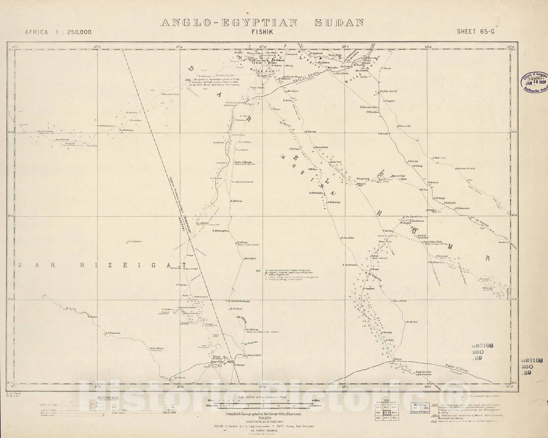 Historic 1909 Map - Sudan 1:250,000 - Fishik Sheet 65-G Feb 1919 - Anglo-Egyptian Sudan