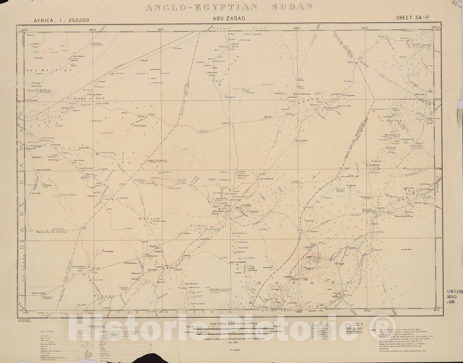 Historic 1909 Map - Sudan 1:250,000 - Abu Zabad Sheet 54-P Dec 1915 - Anglo-Egyptian Sudan