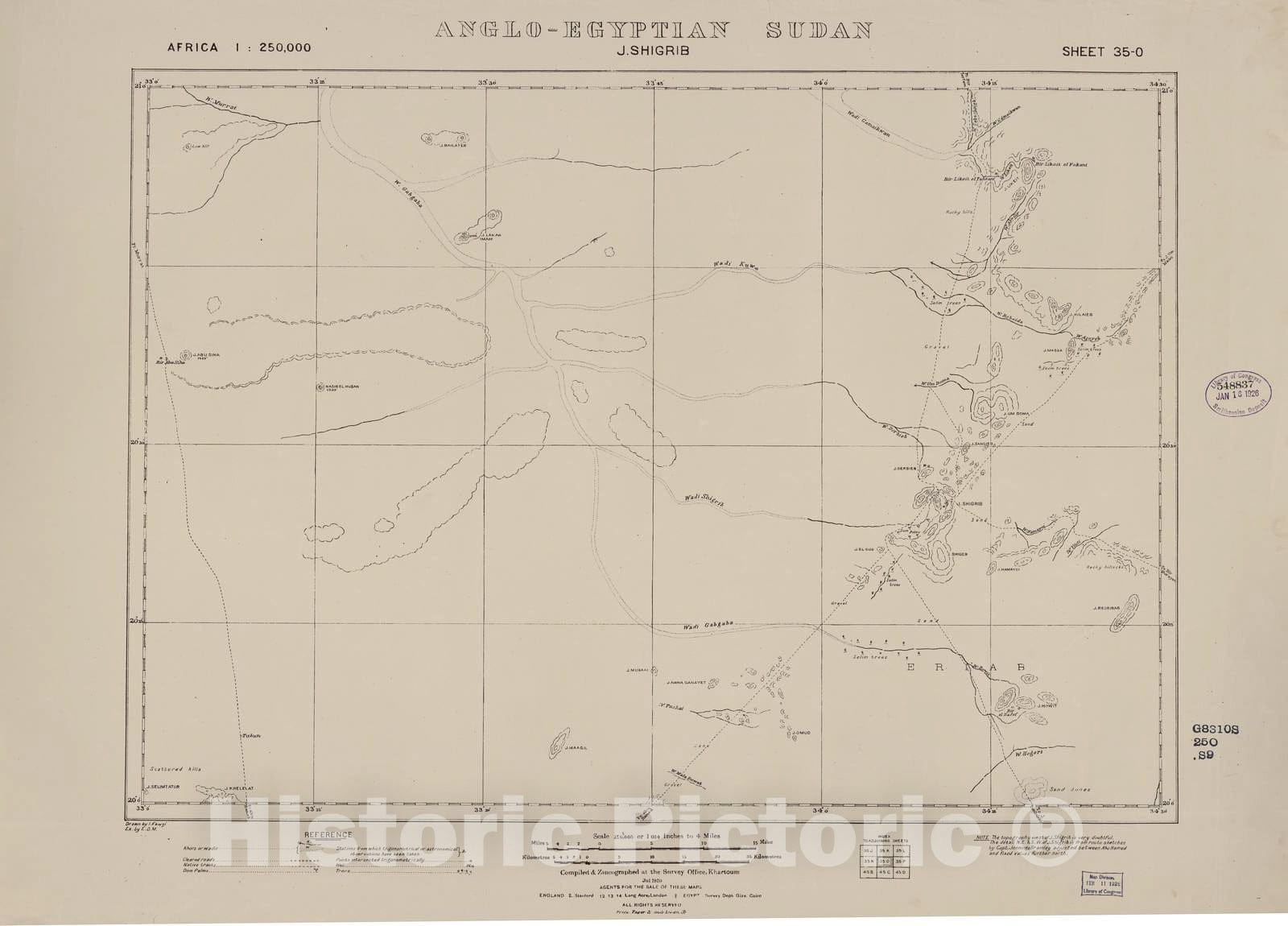 Historic 1909 Map - Sudan 1:250,000 - J. Shigrib Sheet 35-O Jul 1930 - Anglo-Egyptian Sudan