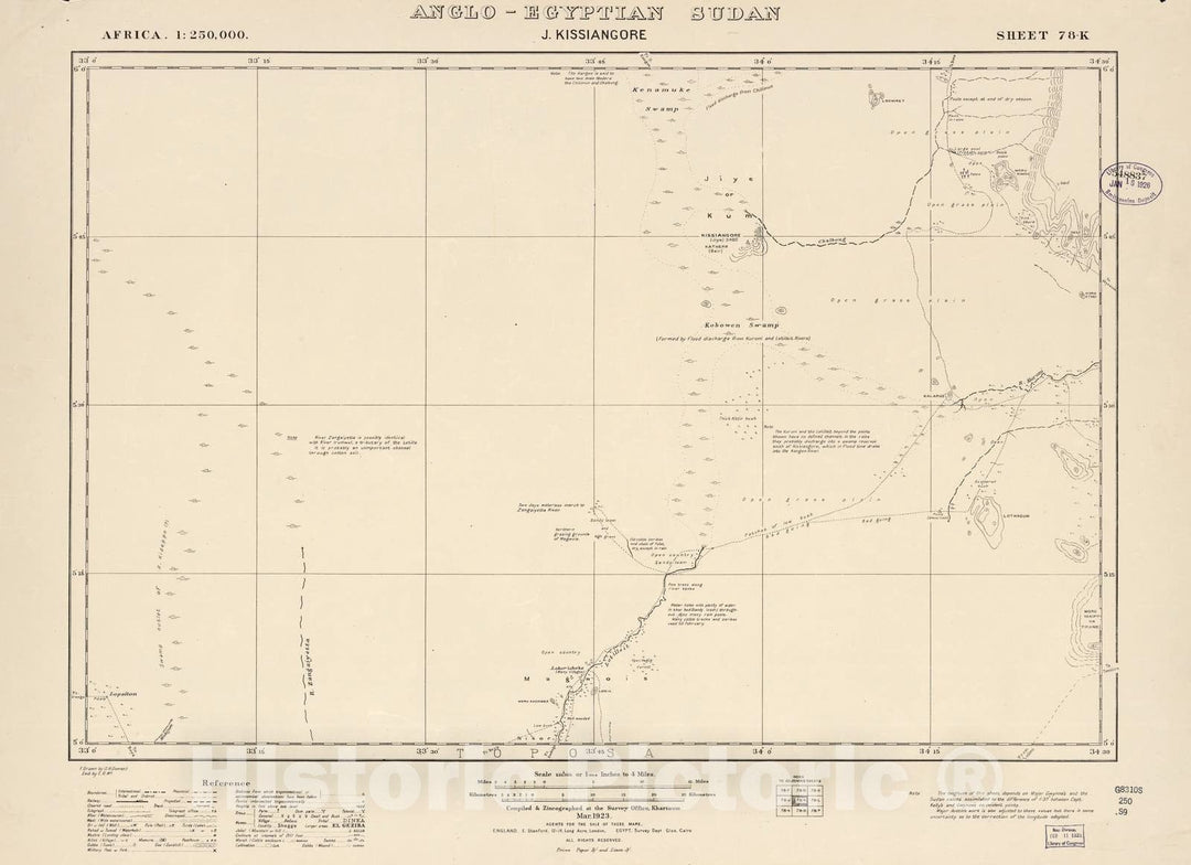 Historic 1909 Map - Sudan 1:250,000 - J. Kissiangore Sheet 78-K Mar 1923 - Anglo-Egyptian Sudan