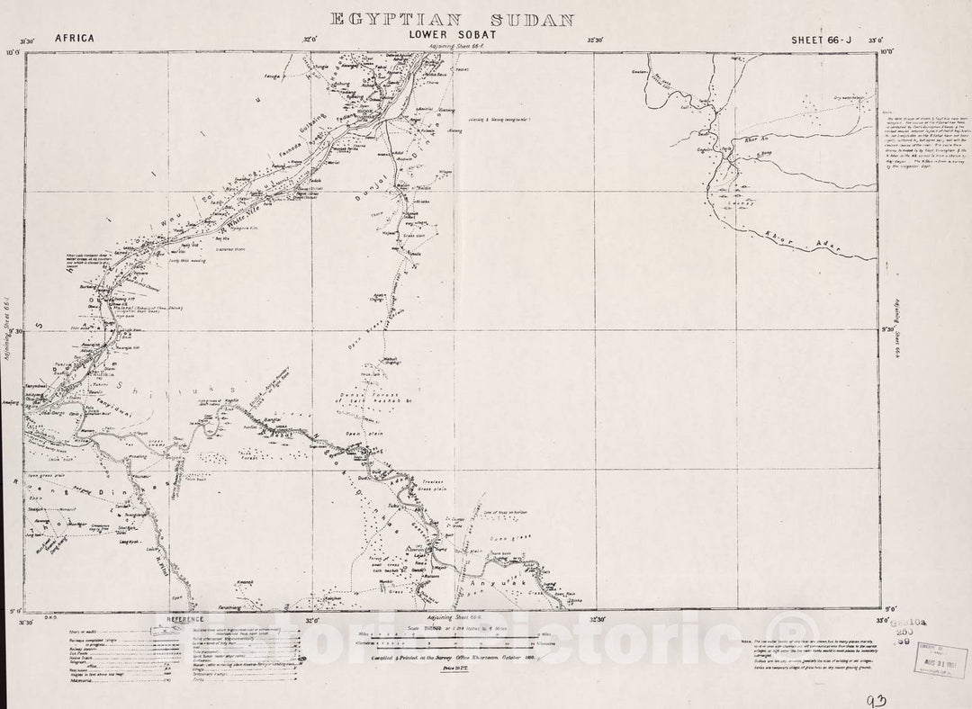 Historic 1909 Map - Sudan 1:250,000 - Lower Sobat Sheet 66-J Oct 1910 - Anglo-Egyptian Sudan