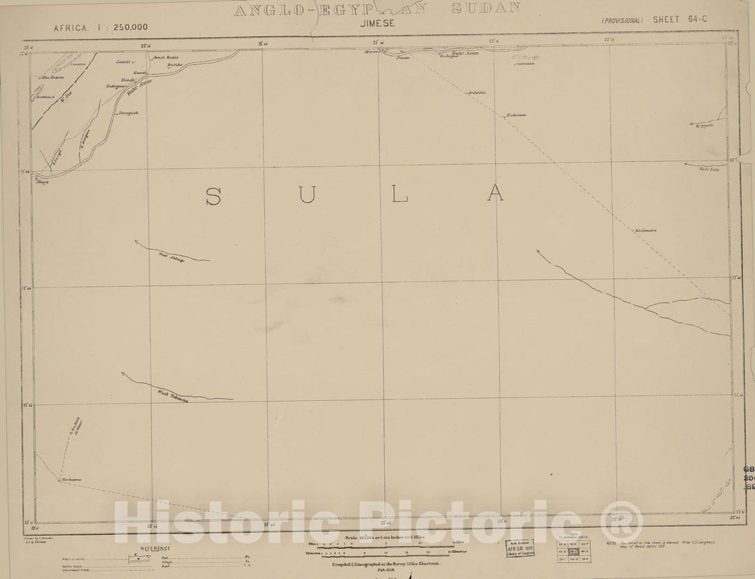 Historic 1909 Map - Sudan 1:250,000 - Jimese Sheet 64-C Feb 1916 - Anglo-Egyptian Sudan