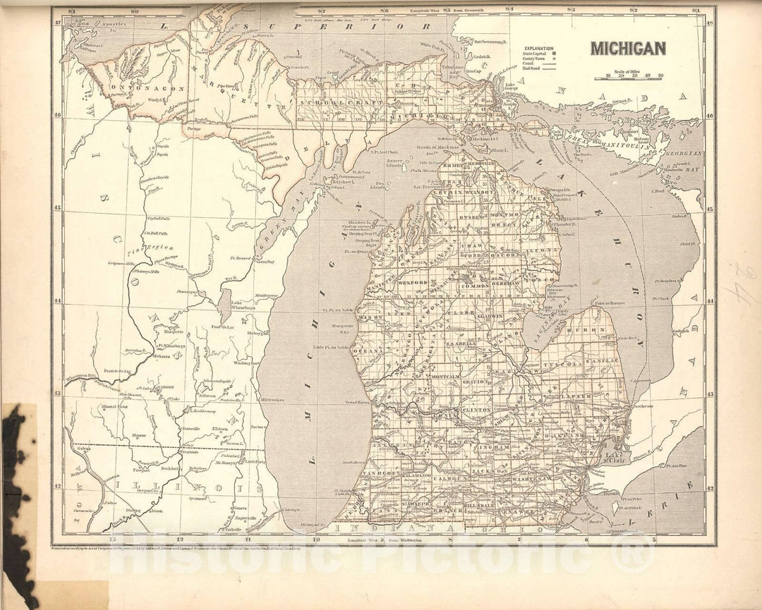 Historic 1842 Map - Morse's North American Atlas. - Michigan - Morse's cerographic maps