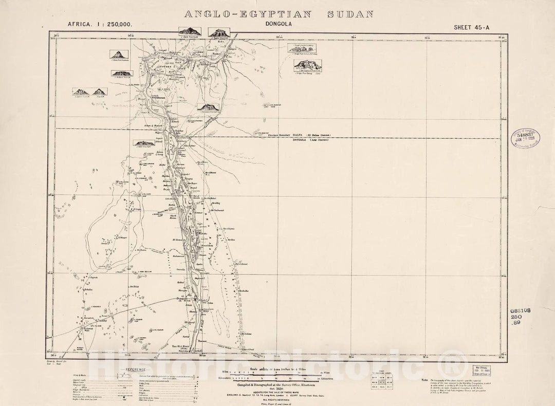 Historic 1909 Map - Sudan 1:250,000 - Dongola Sheet 45-A Oct 1920 - Anglo-Egyptian Sudan