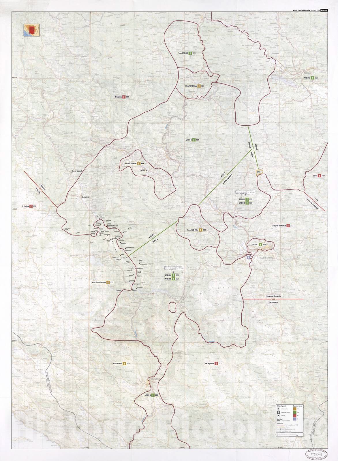 Historic 2002 Map - Balkan battlegrounds - West Central Bosnia, January 1994