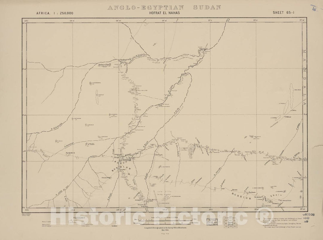 Historic 1909 Map - Sudan 1:250,000 - Hofrat El Nahas Sheet 65-I Mar 1916 - Anglo-Egyptian Sudan 2