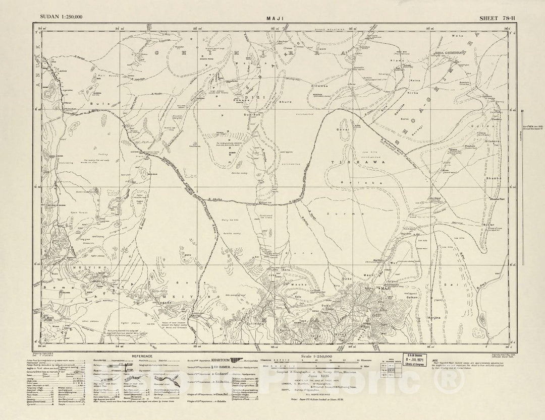 Historic 1909 Map - Sudan 1:250,000 - Maji Sheet 78-H Jun 1935 - Anglo-Egyptian Sudan