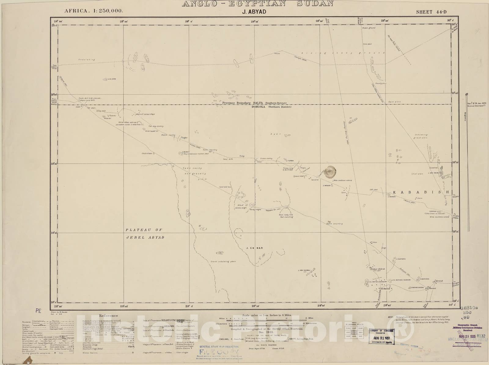 Historic 1909 Map - Sudan 1:250,000 - J. Abyad Sheet 44-D Dec 1933 - Anglo-Egyptian Sudan