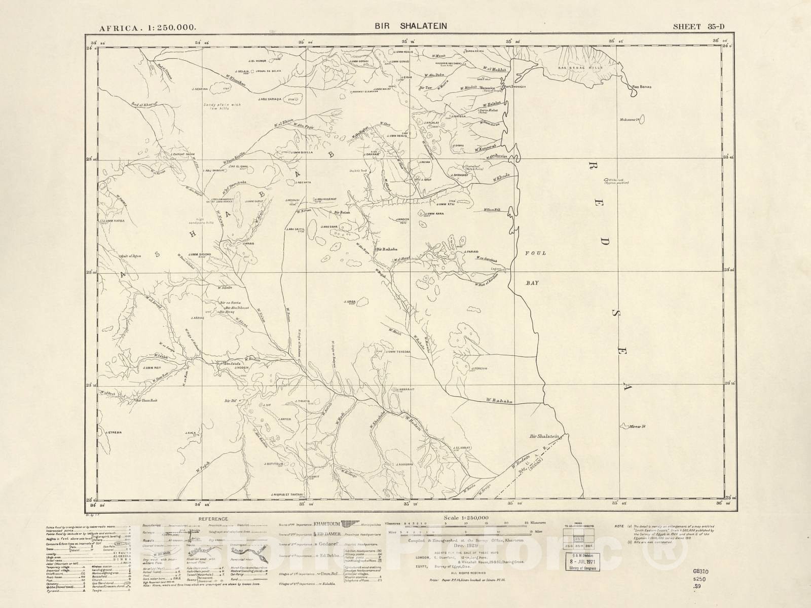 Historic 1909 Map - Sudan 1:250,000 - Bir Shalatein Sheet 35-D Dec 1929 - Anglo-Egyptian Sudan