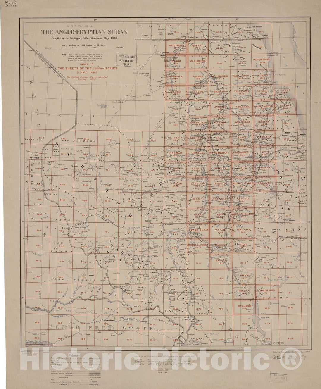 Historic 1909 Map - Sudan 1:250,000 - Index (1904, Khartoum) : I.D.W.O. no. 1578 - Anglo-Egyptian Sudan