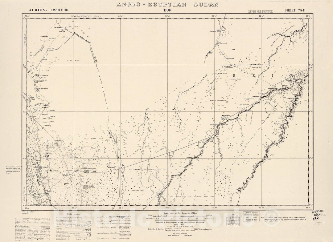 Historic 1909 Map - Sudan 1:250,000 - BOR Sheet 78-F Jun 1933 - Anglo-Egyptian Sudan 1