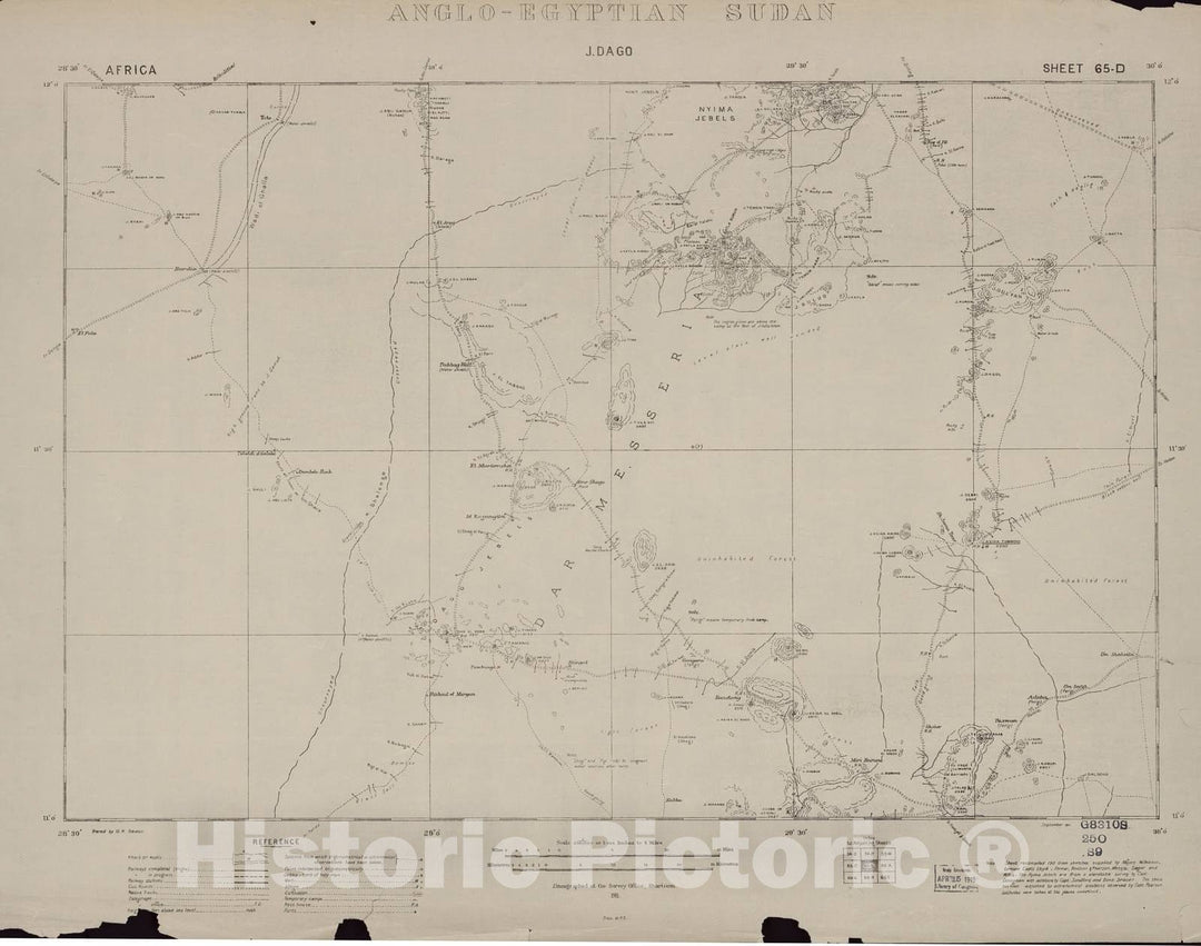 Historic 1909 Map - Sudan 1:250,000 - J. Dago Sheet 65-D 1911 - Anglo-Egyptian Sudan