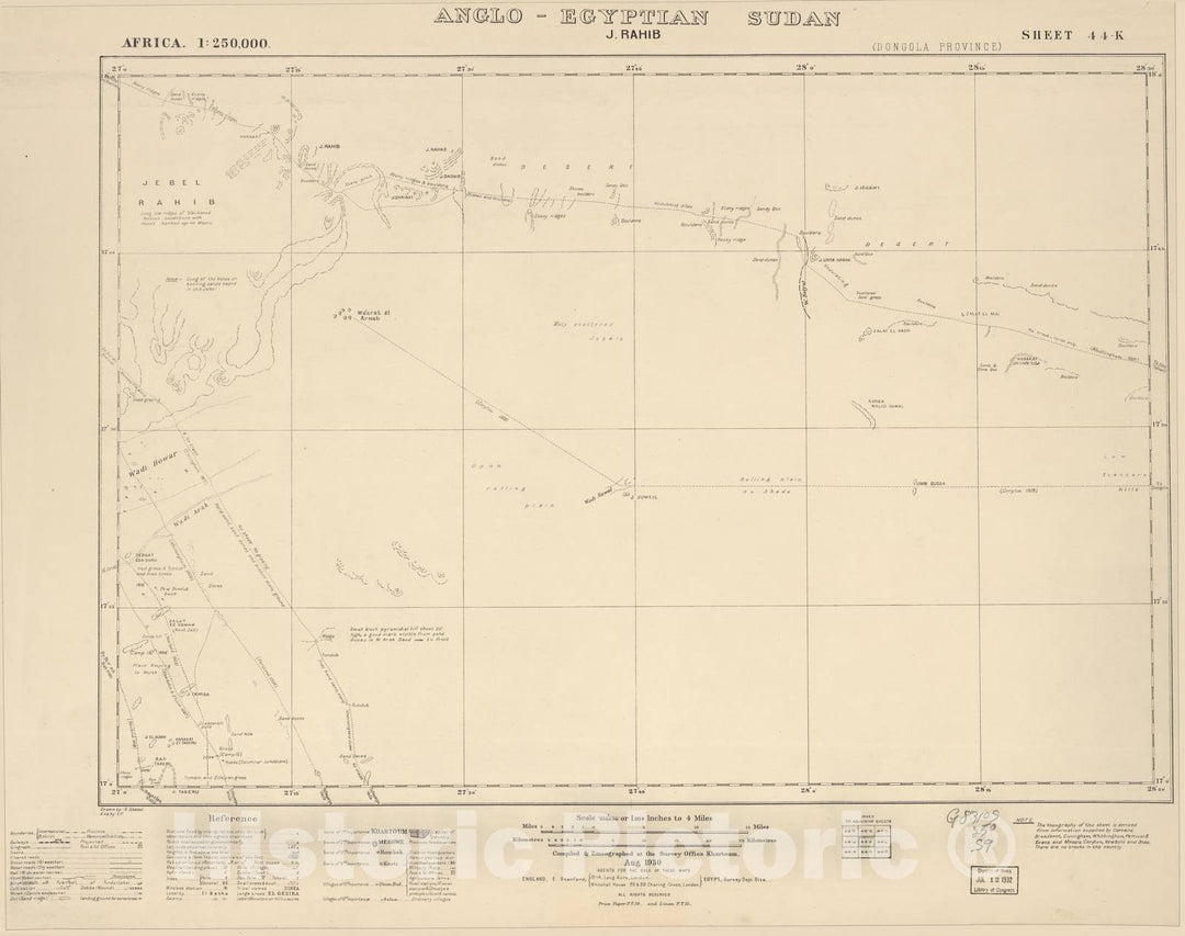 Historic 1909 Map - Sudan 1:250,000 - J. Rahib Sheet 44-K Aug 1930 - Anglo-Egyptian Sudan