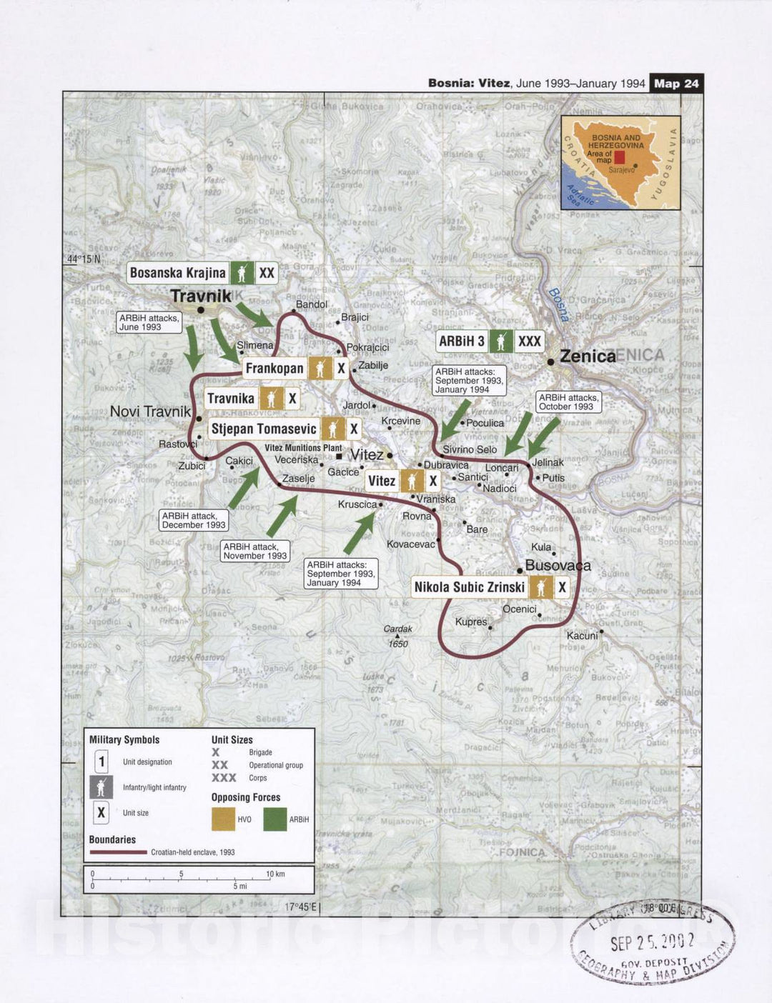 Historic 2002 Map - Balkan battlegrounds - Bosnia: Vitez, June 1993-January 1994