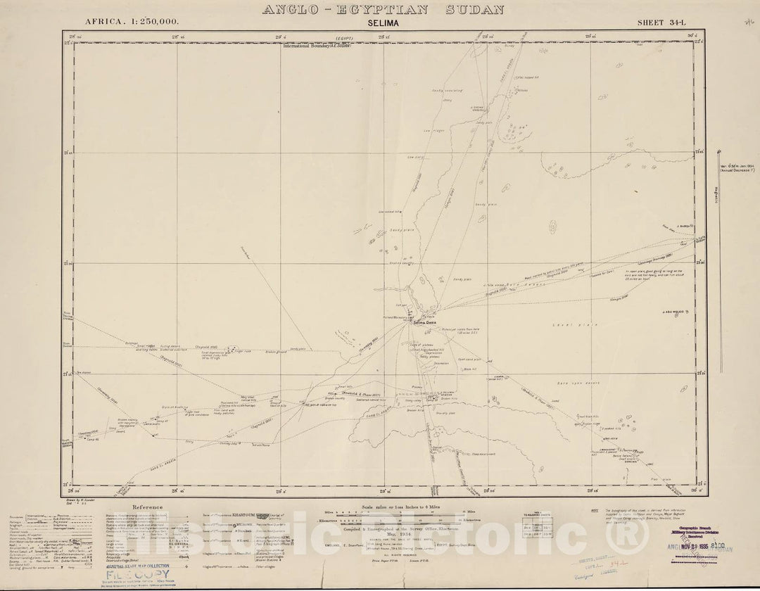 Historic 1909 Map - Sudan 1:250,000 - Selima Sheet 34-L Mar 1934 - Anglo-Egyptian Sudan