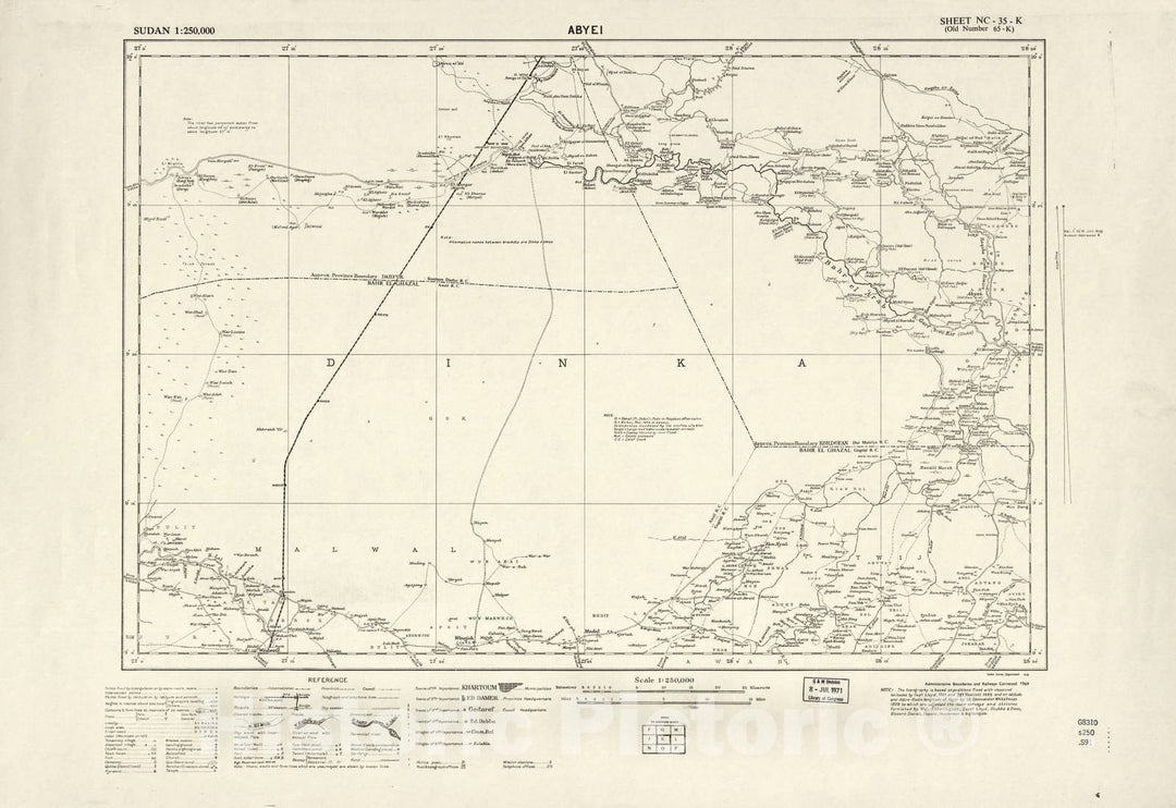 Historic 1909 Map - Sudan 1:250,000 - Abyei Sheet NC-35-K (Old Number 65-K) 1936 - Anglo-Egyptian Sudan