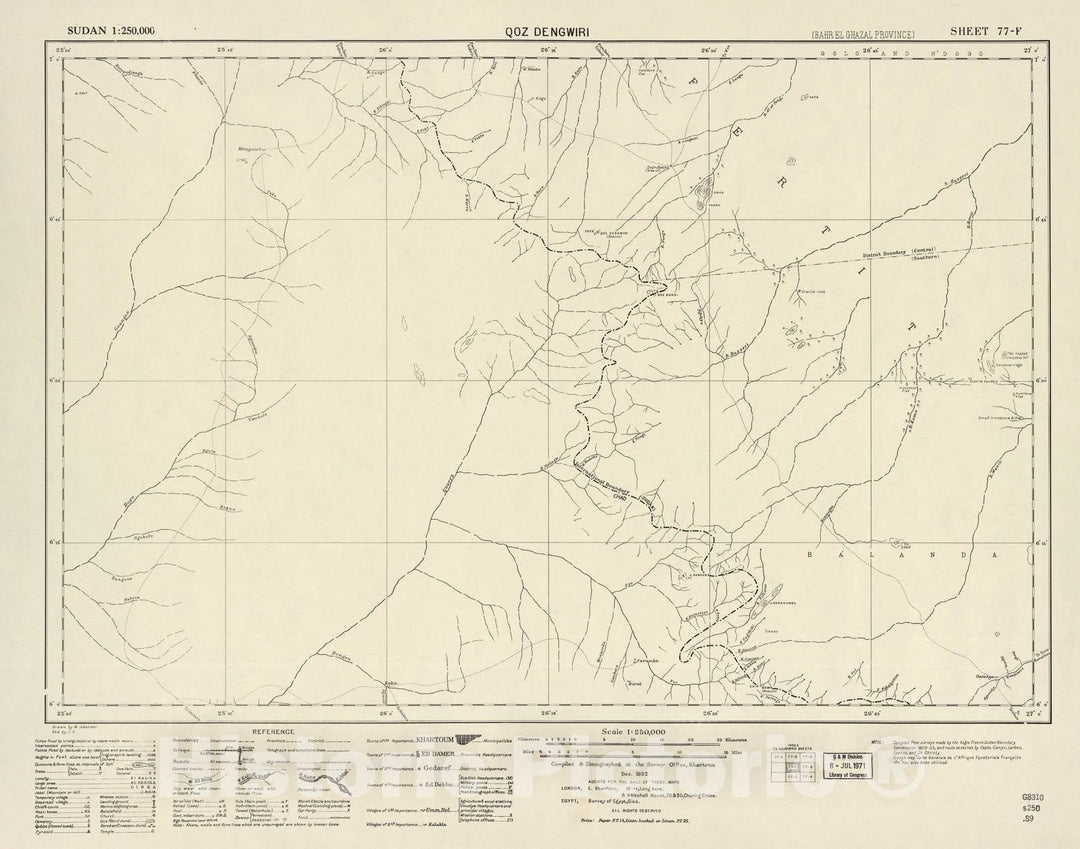 Historic 1909 Map - Sudan 1:250,000 - Qoz Dengwiri Sheet 77-F Dec 1932 - Anglo-Egyptian Sudan 1