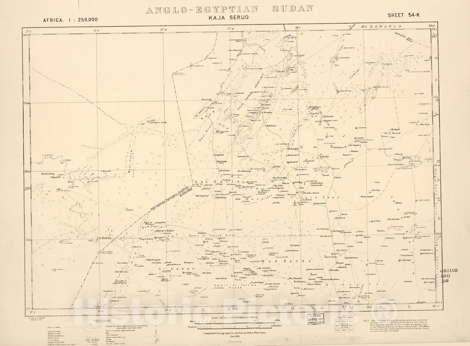 Historic 1909 Map - Sudan 1:250,000 - Kaja Aerug Sheet 54-K Jan 1915 - Anglo-Egyptian Sudan