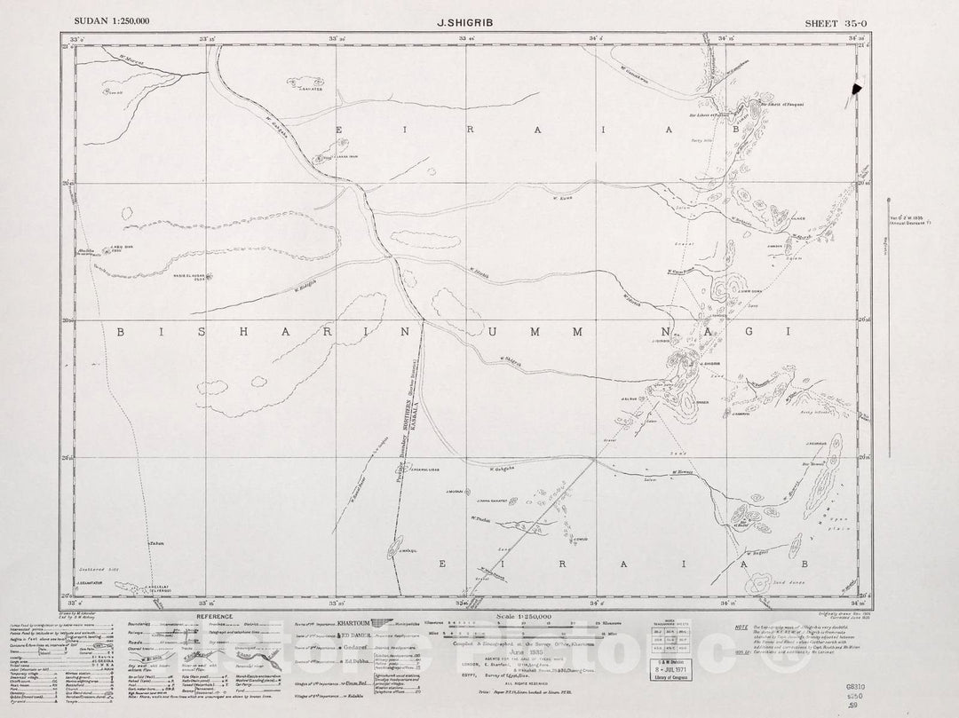 Historic 1909 Map - Sudan 1:250,000 - J. Shigrib Sheet 35-O Jun 1935 - Anglo-Egyptian Sudan