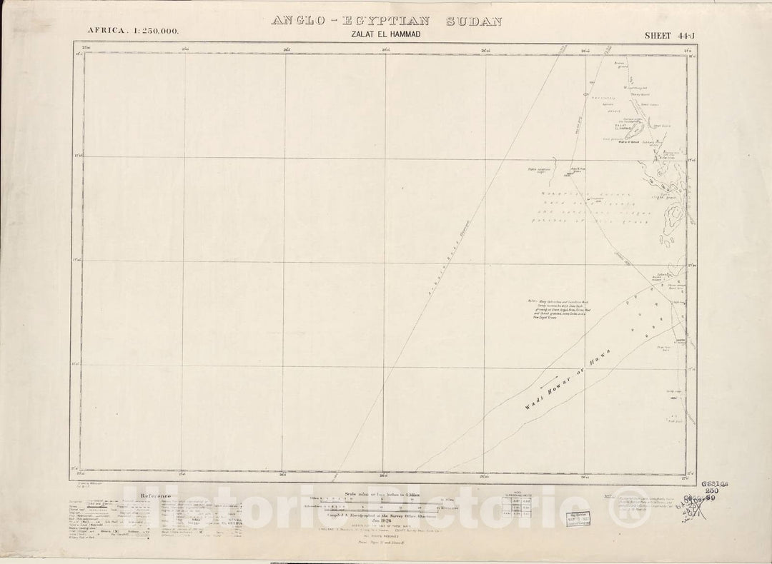 Historic 1909 Map - Sudan 1:250,000 - Zalat El Hammad Sheet 44-J Jan 1926 - Anglo-Egyptian Sudan