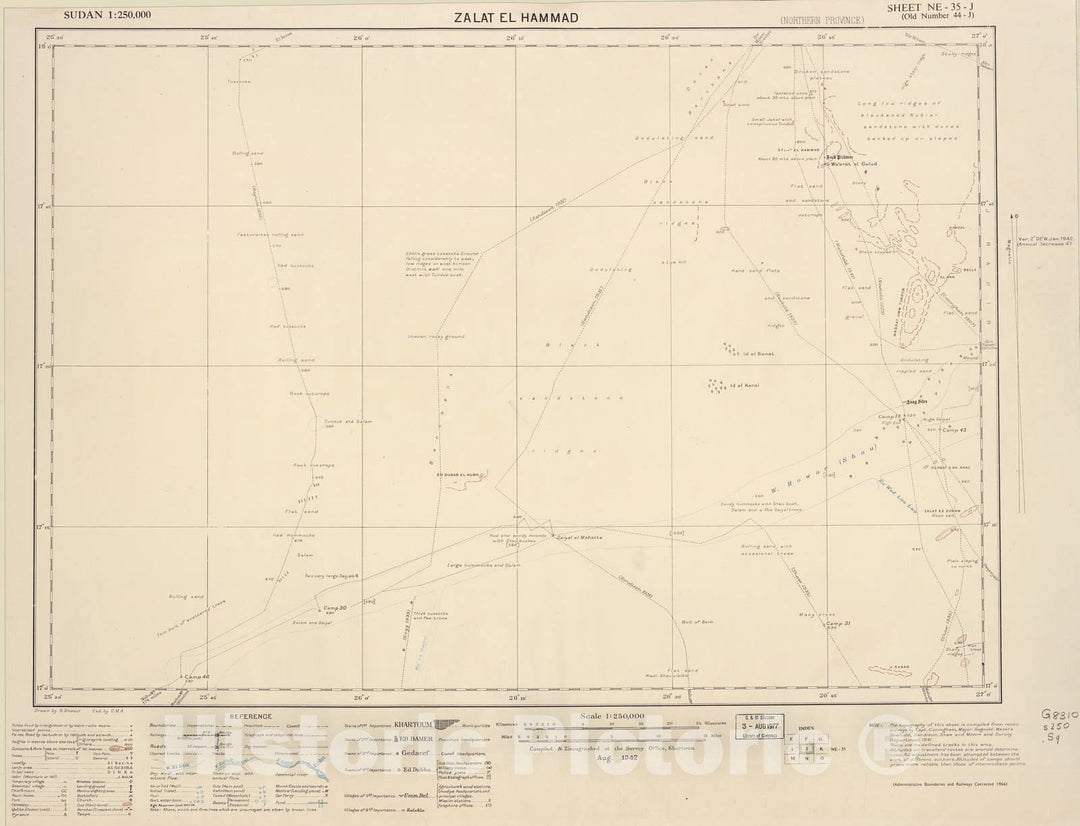 Historic 1909 Map - Sudan 1:250,000 - Zalat El Hammad Sheet NE -35-J (Old Number 44-J) Aug 1942 - Anglo-Egyptian Sudan