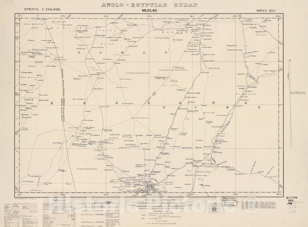 Historic 1909 Map - Sudan 1:250,000 - Muglad Sheet 65-C Sep 1937 - Anglo-Egyptian Sudan 2