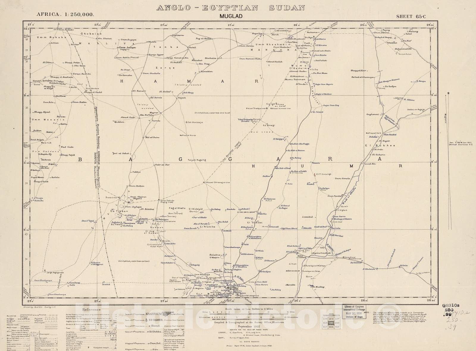 Historic 1909 Map - Sudan 1:250,000 - Muglad Sheet 65-C Sep 1937 - Anglo-Egyptian Sudan 2