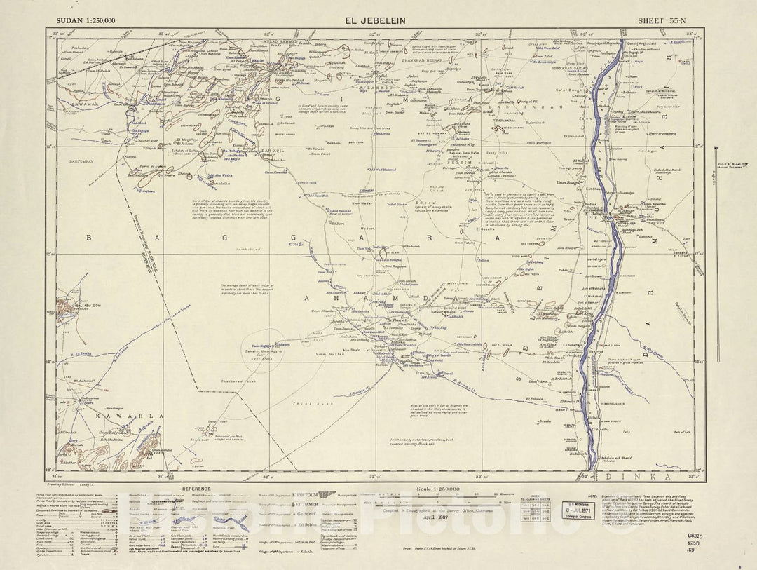 Historic 1909 Map - Sudan 1:250,000 - El Jebelein Sheet 55-N Apr 1937 - Anglo-Egyptian Sudan