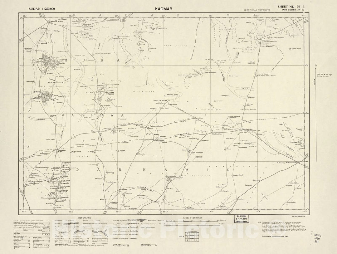 Historic 1909 Map - Sudan 1:250,000 - Kagmar Sheet ND-36-E (Old Number 55-E; No Month) 1966 - Anglo-Egyptian Sudan