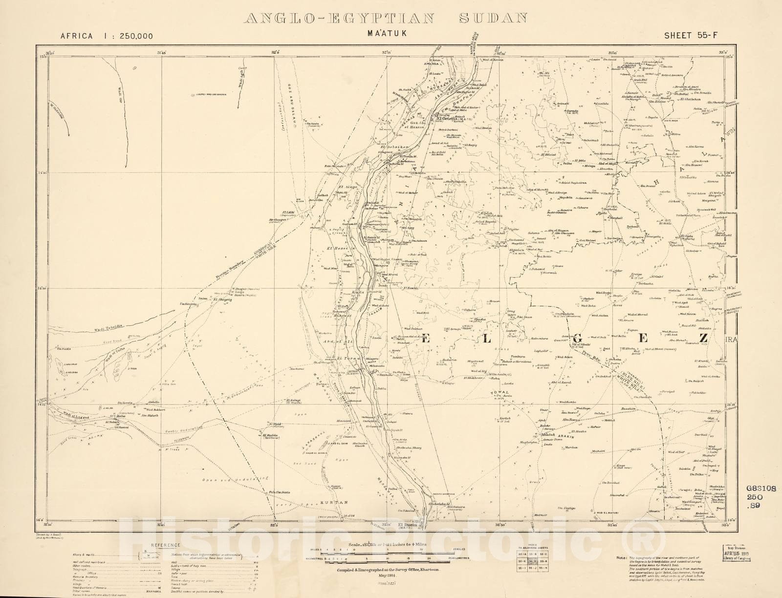 Historic 1909 Map - Sudan 1:250,000 - Ma'atuk Sheet 55-F May 1914 - Anglo-Egyptian Sudan