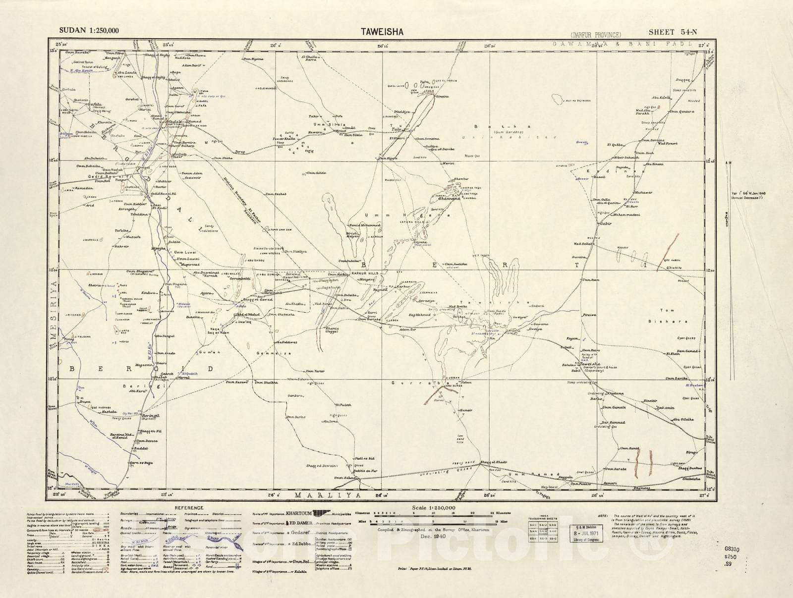 Historic 1909 Map - Sudan 1:250,000 - Taweisha Sheet 54-N Dec 1940 - Anglo-Egyptian Sudan