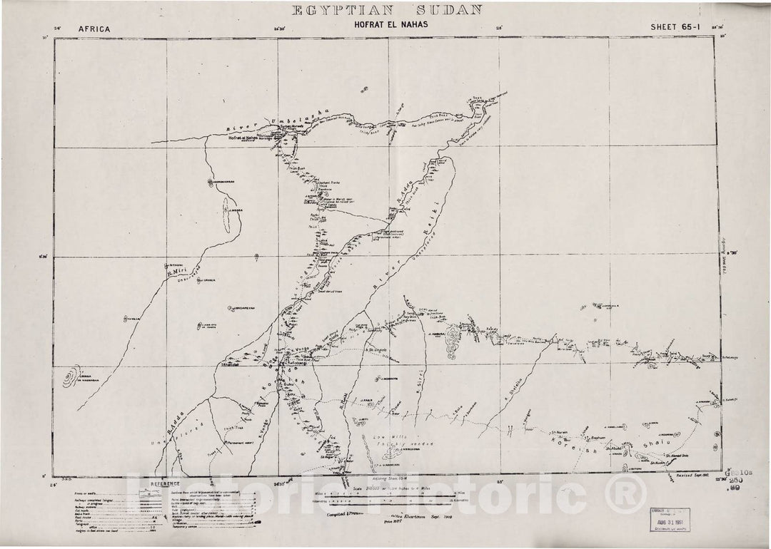 Historic 1909 Map - Sudan 1:250,000 - Hofrat El Nahas Sheet 65-I Sep 1909 - Anglo-Egyptian Sudan