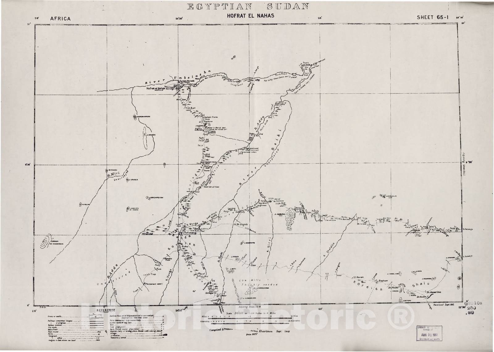 Historic 1909 Map - Sudan 1:250,000 - Hofrat El Nahas Sheet 65-I Sep 1909 - Anglo-Egyptian Sudan