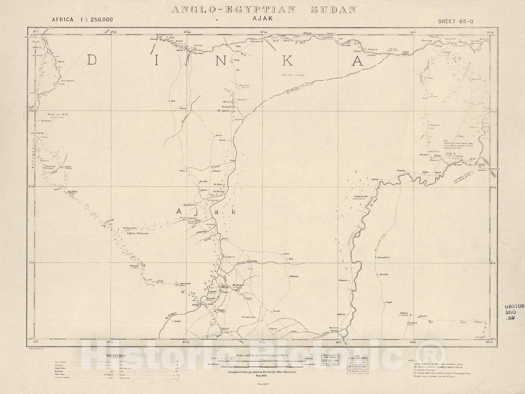 Historic 1909 Map - Sudan 1:250,000 - Ajak Sheet 65-O Sep 1916 - Anglo-Egyptian Sudan