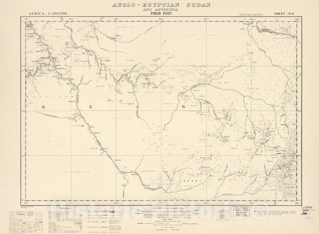 Historic 1909 Map - Sudan 1:250,000 - Pibor Post Sheet 78-G Aug 1932 - Anglo-Egyptian Sudan