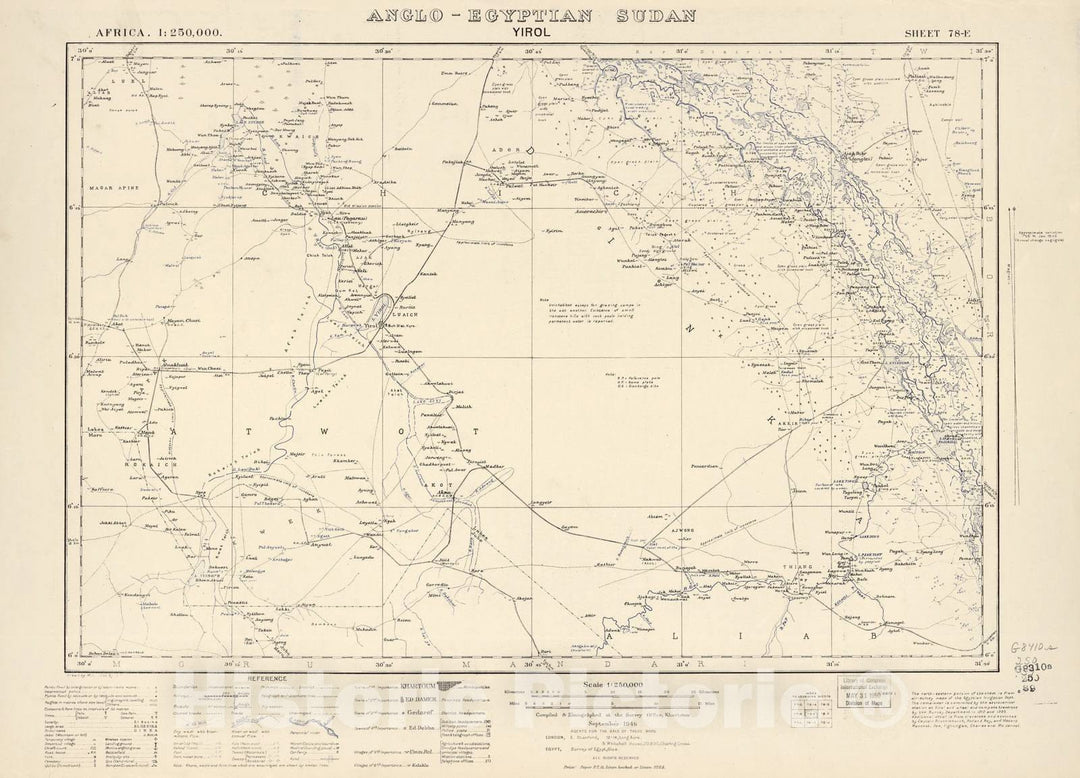 Historic 1909 Map - Sudan 1:250,000 - Yirol Sheet 78-E Sep 1946 - Anglo-Egyptian Sudan