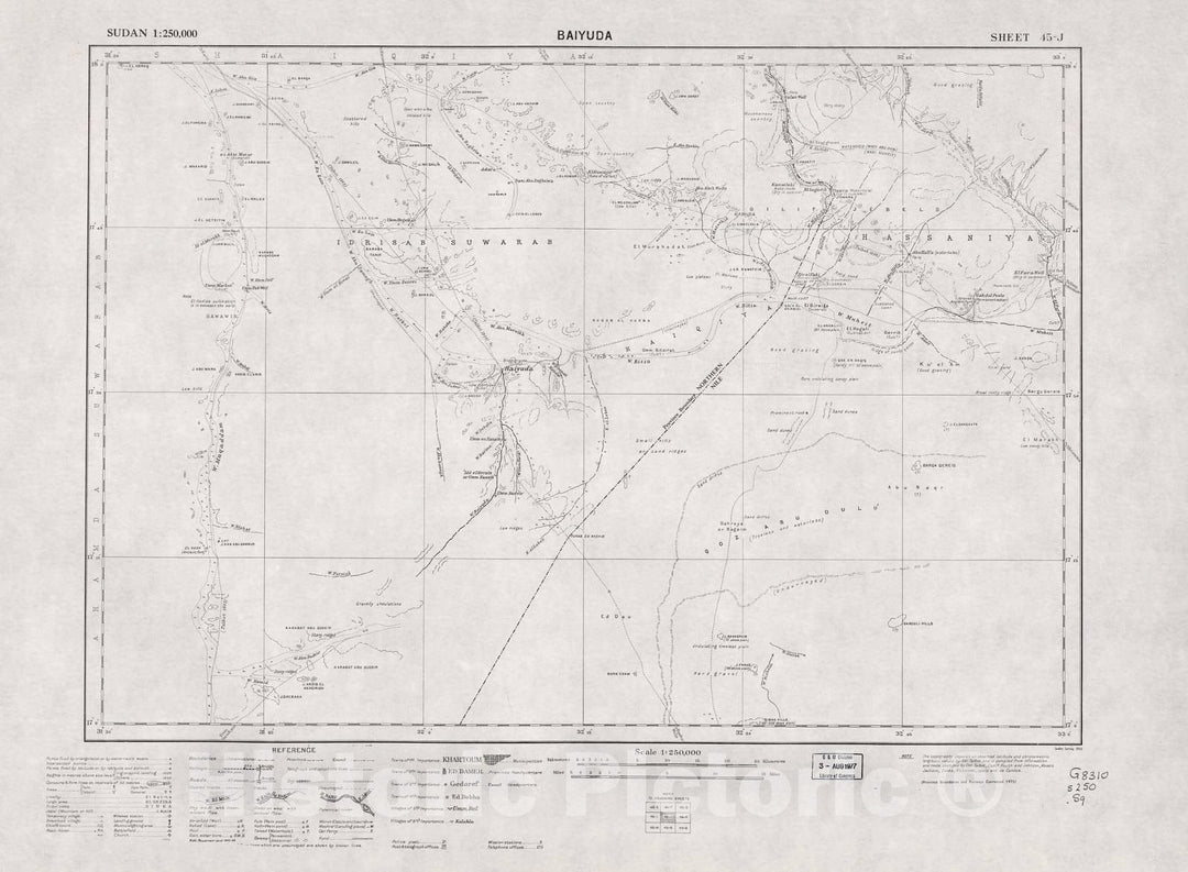 Historic 1909 Map - Sudan 1:250,000 - Baiyuda Sheet 45-J 1933 - Anglo-Egyptian Sudan