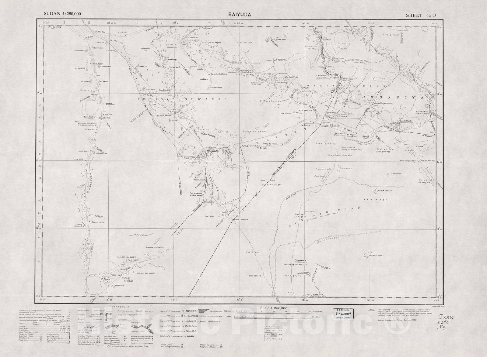 Historic 1909 Map - Sudan 1:250,000 - Baiyuda Sheet 45-J 1933 - Anglo-Egyptian Sudan