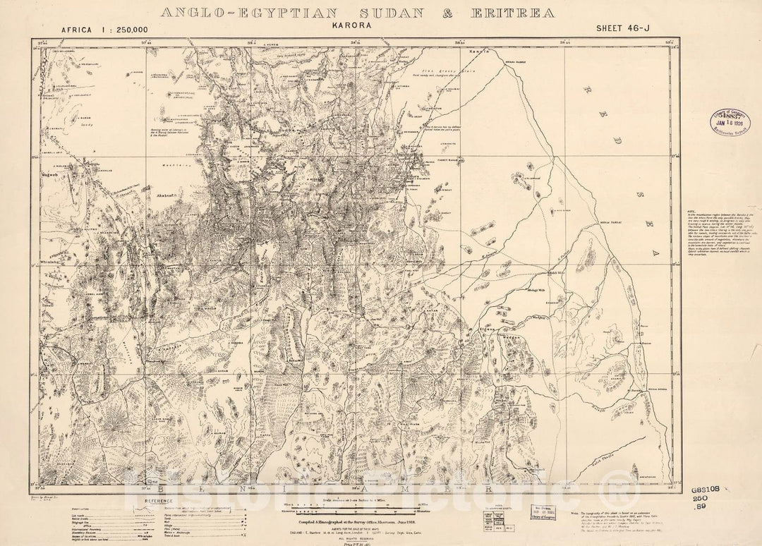 Historic 1909 Map - Sudan 1:250,000 - Karora Sheet 46-J Jun 1918 - Anglo-Egyptian Sudan