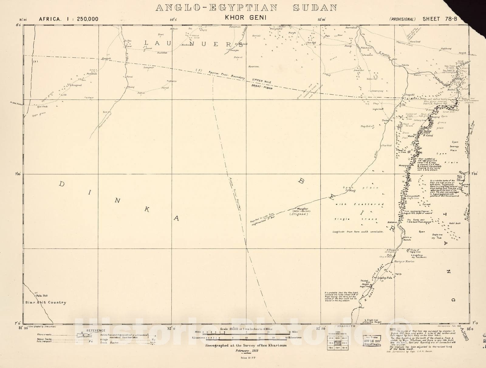 Historic 1909 Map - Sudan 1:250,000 - Khor Geni Sheet 78-B Feb 1913 - Anglo-Egyptian Sudan