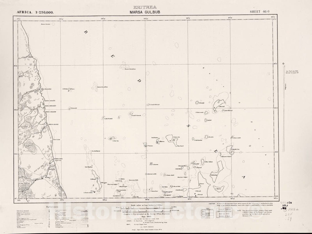 Historic 1909 Map - Sudan 1:250,000 - Marsa Gulbub Sheet 46-O Sep 1940 - Anglo-Egyptian Sudan