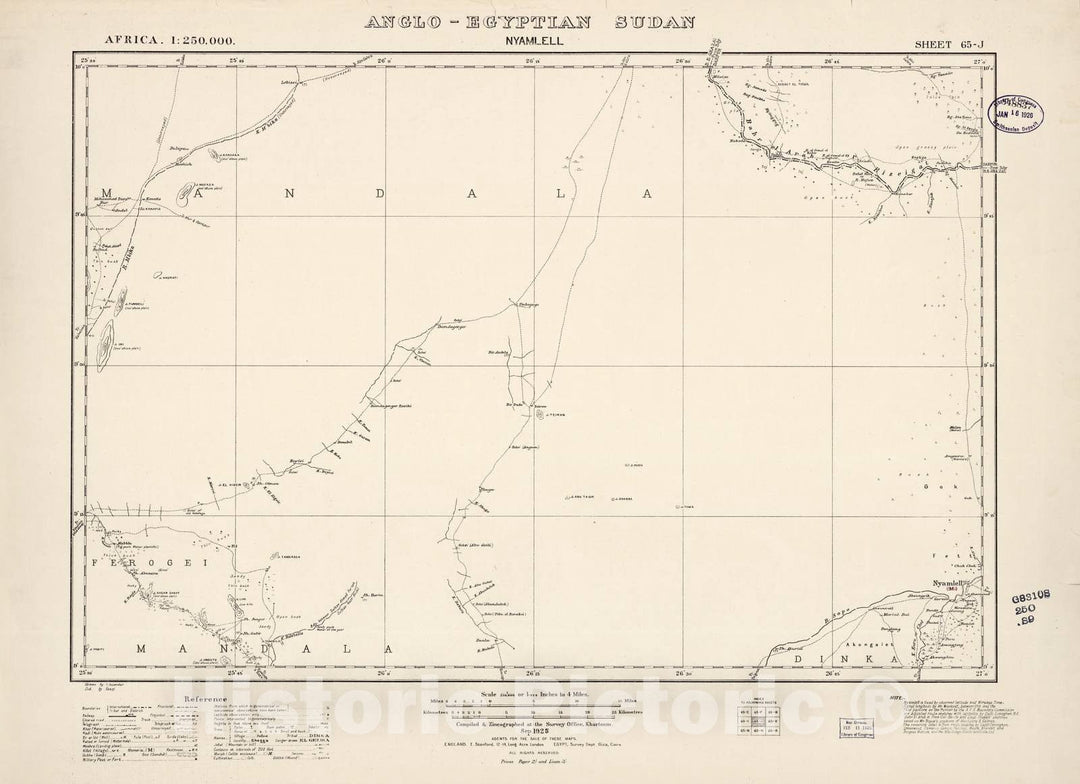 Historic 1909 Map - Sudan 1:250,000 - Nyamlell Sheet 65-J Sep 1925 - Anglo-Egyptian Sudan