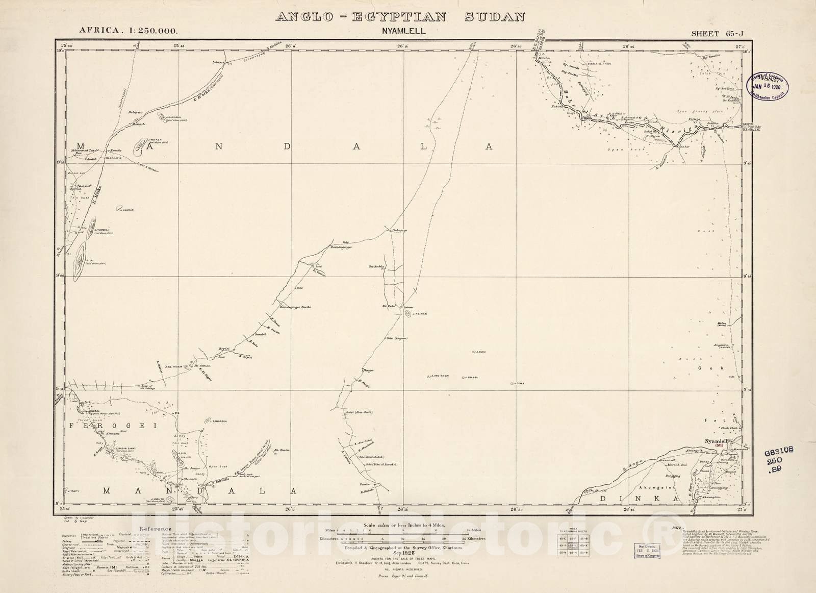 Historic 1909 Map - Sudan 1:250,000 - Nyamlell Sheet 65-J Sep 1925 - Anglo-Egyptian Sudan